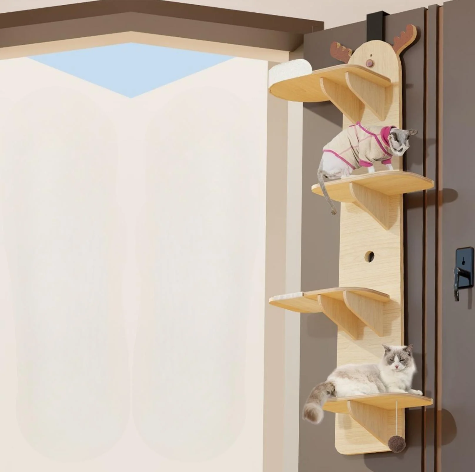 Elk-Shaped Multi-Level Wooden Hanging Cat Tree Cat Toy - Image 3