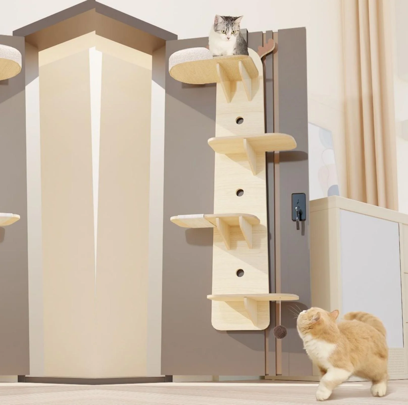 Elk-Shaped Multi-Level Wooden Hanging Cat Tree Cat Toy - Image 4