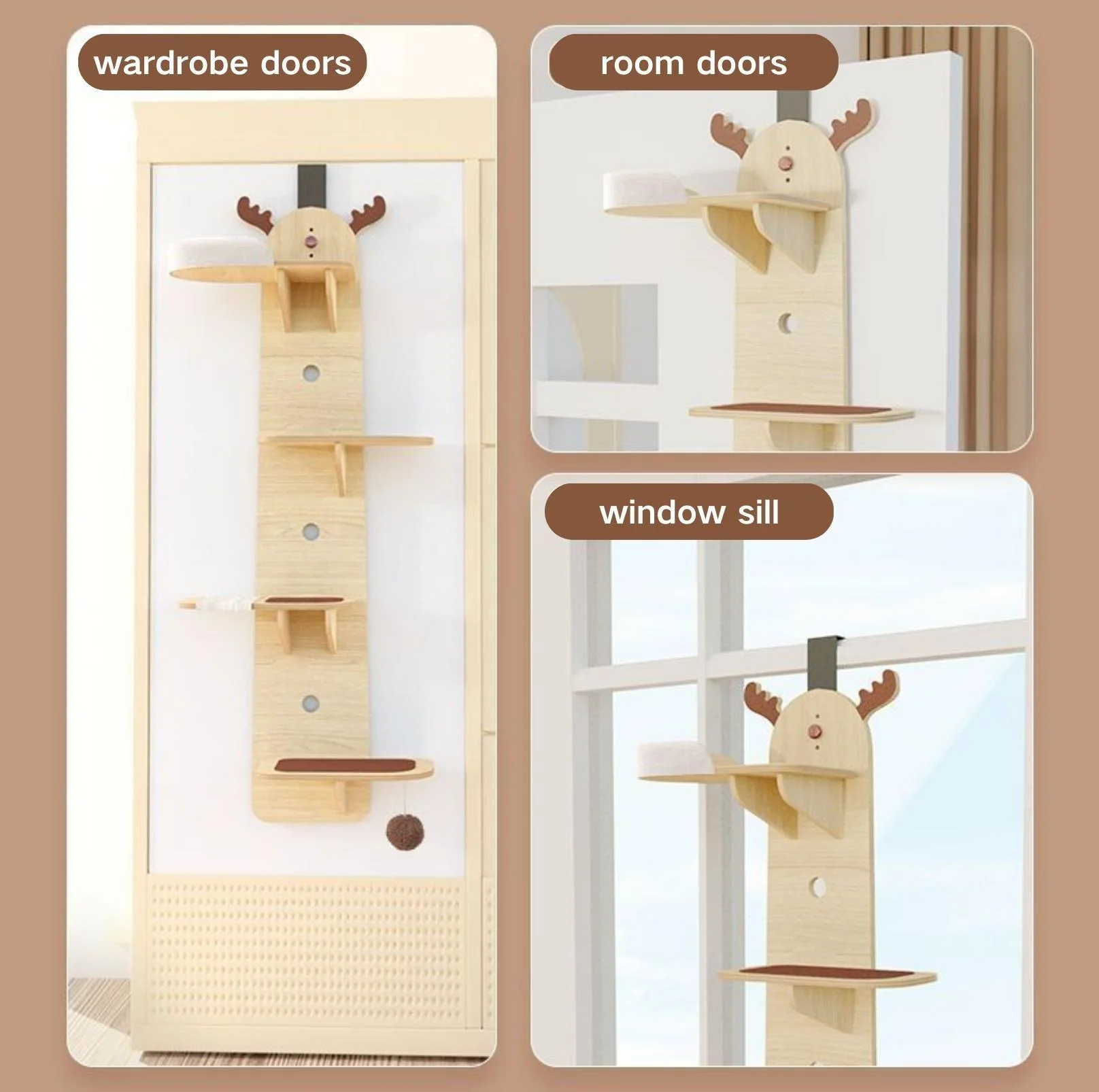 Elk-Shaped Multi-Level Wooden Hanging Cat Tree Cat Toy - Image 6