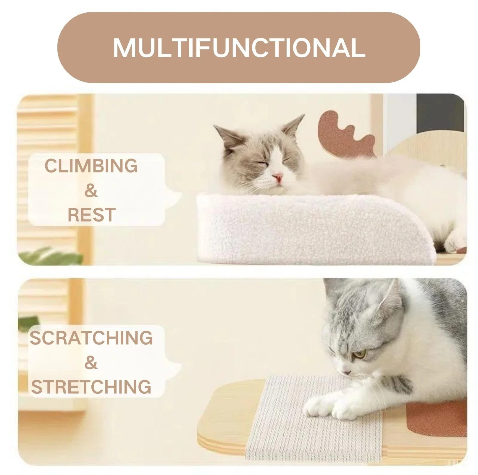 Elk-Shaped Multi-Level Wooden Hanging Cat Tree Cat Toy - Image 7