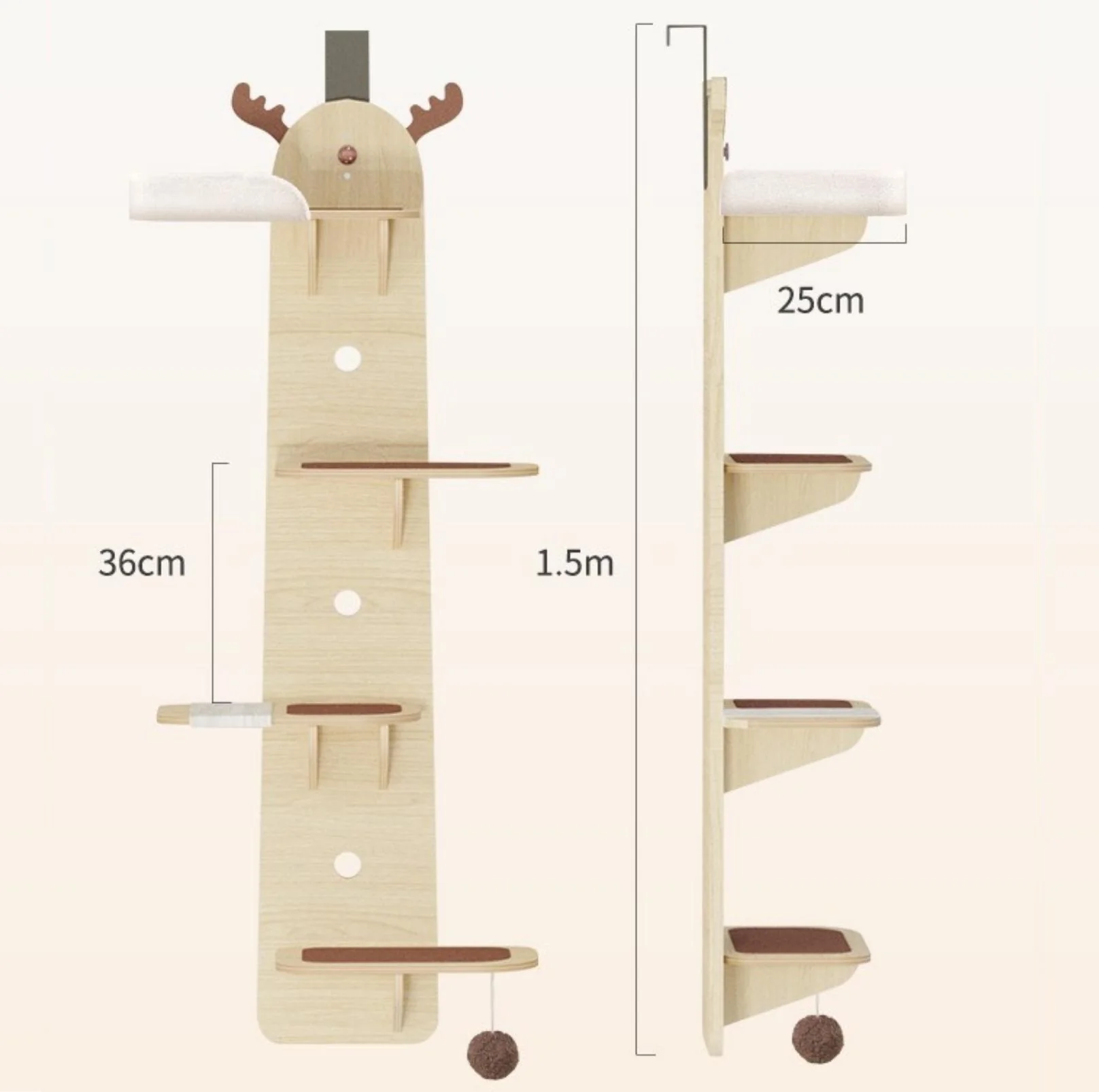 Elk-Shaped Multi-Level Wooden Hanging Cat Tree Cat Toy - Image 9