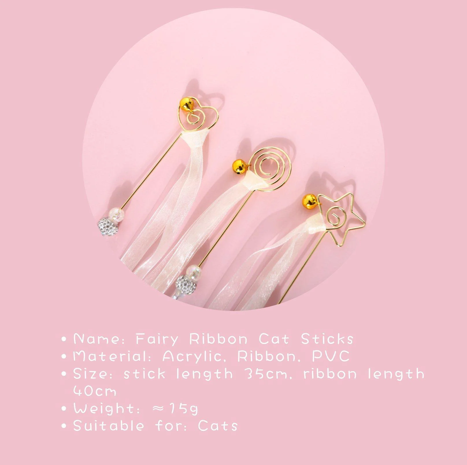 Fairy Ribbon Cat Wand Toy with Bell and Rhinestone - Image 7