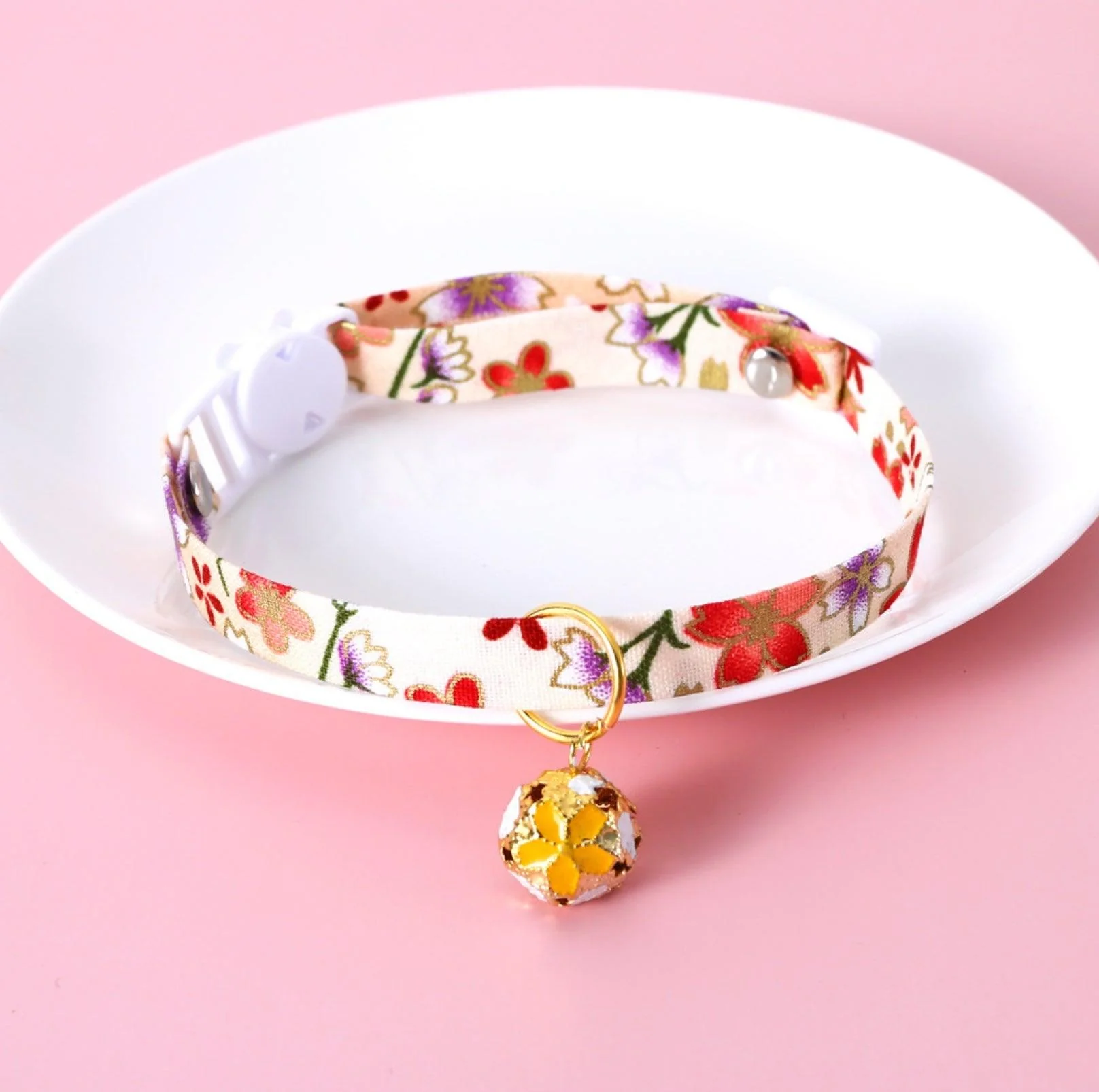 Japanese Style Adjustable Pet Flower Hollow Bell Collar - Image 6