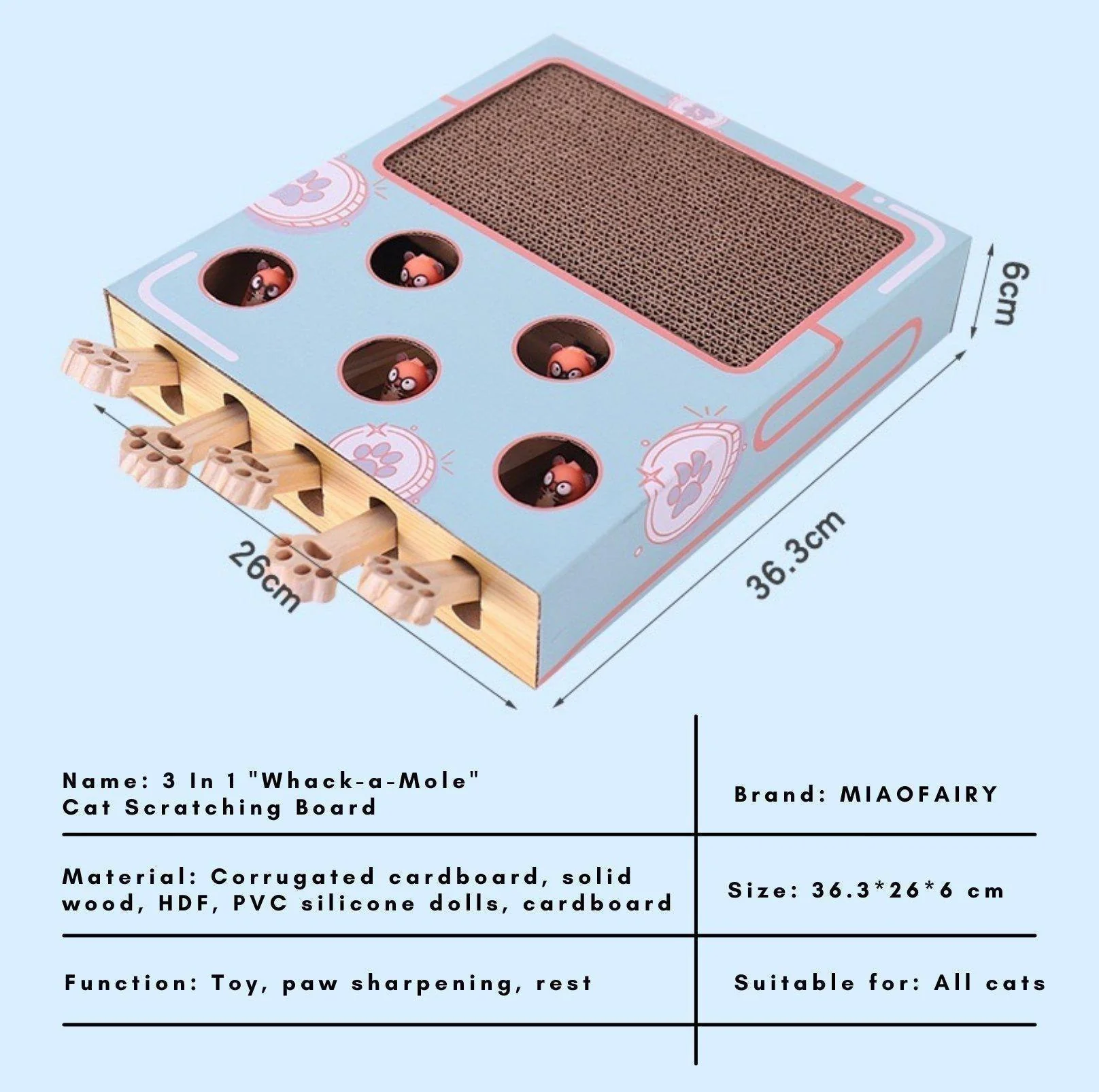 MIAOFAIRY Whack-a-Mole 3-in-1 Cat Scratcher and Toy - Image 14