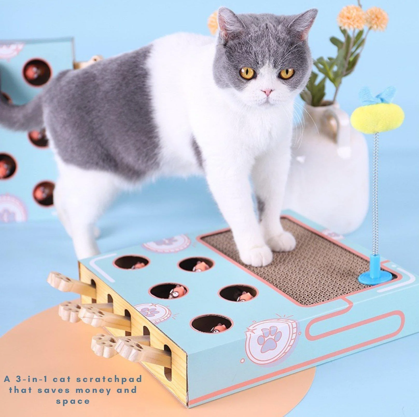 MIAOFAIRY Whack-a-Mole 3-in-1 Cat Scratcher and Toy - Image 4
