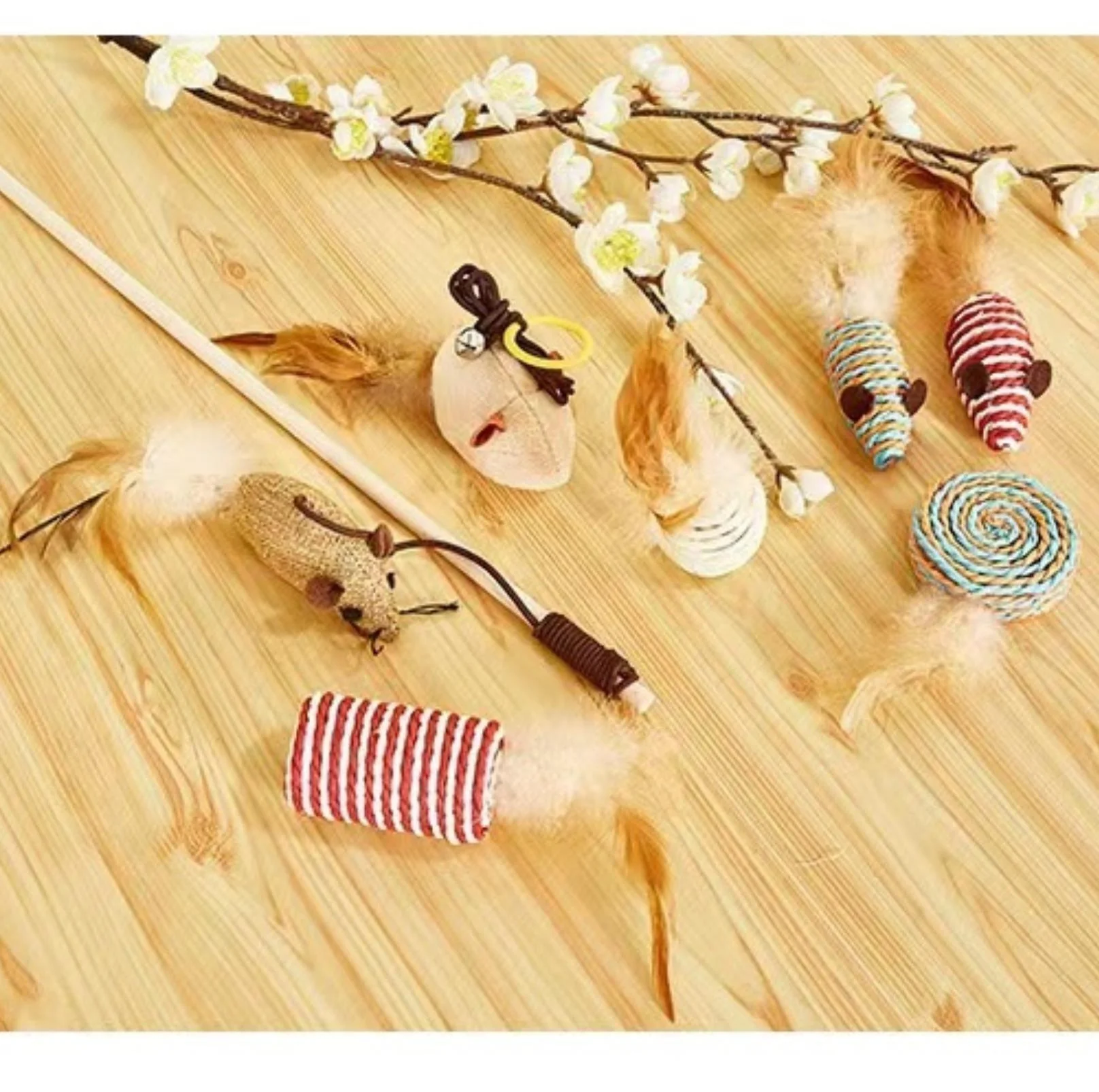 Wooden Cat Stick And Toys Kit With 7 Pieces - Image 4